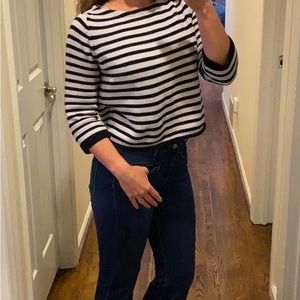 Medium Marled 100% Cotton Knit Sweater Black White Stripe